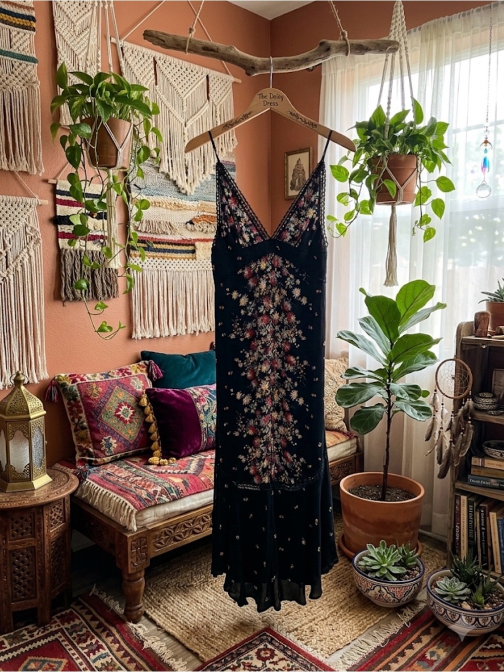 Black Floral V-Neck Slip Dress Free People Large - Picture 2 of 5